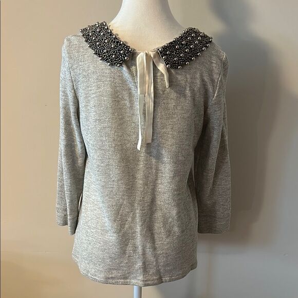 Anthropologie Gray Sweater with Embellished Collar - Picture 2 of 10